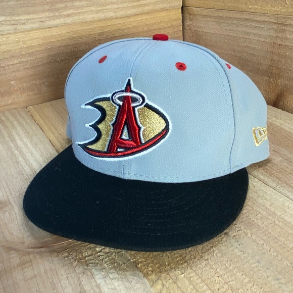 New Era Los Angeles Angels and Anaheim Ducks Logo Hat Grey Black Gold Red - Picture 1 of 9